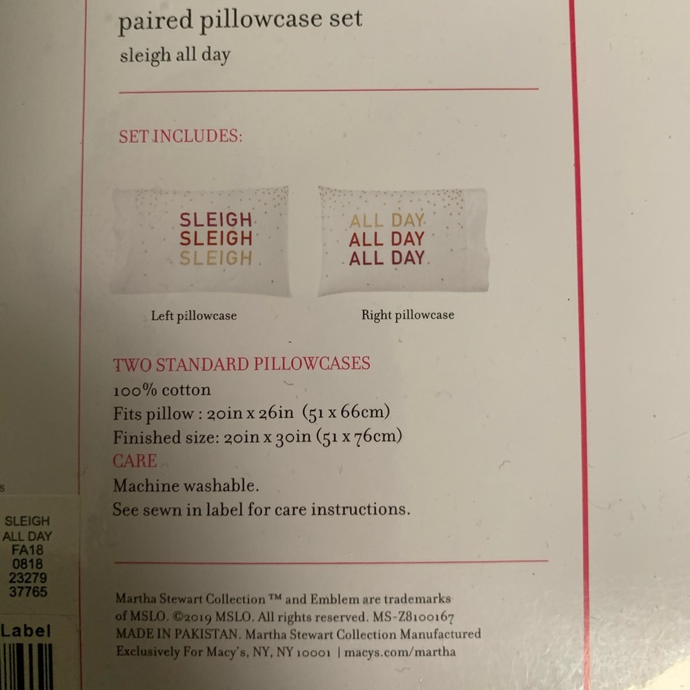 Clearance ⚠️final offer⚠️ Whim Martha Stewart 2 pillowcases sleigh all day - Picture 4 of 4